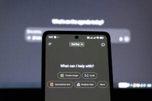 Smartphone screen displays ai assistant options.